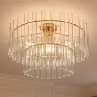 LUCANDE Plafondlampe , Leanna, dimbare, Doorzichtig, Woonkamer, Glas, Modern