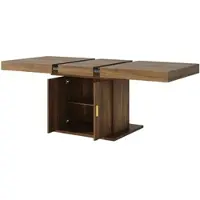 STILVORA Tafel Uitschuifbare Eettafel Met Opbergruimte En Verticale Ribbeldeuren Voor Woonkamer En Eetkamer Van MDF En Metaal Bruin 140 180 Cm