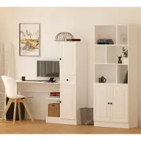 Skye Decor , artikelnummer Rb1000401557, bureau en boekenkast, matwit, spaanplaat, 155 x 150 x 40 cm