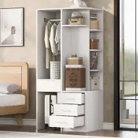 STILVORA Kledingkast - Open Kledingkast Met Hanggedeelte, Planken En 3 Laden - Voor Slaapkamer En Kleedkamer - MDF - Wit - 70 X 55 X 175 Cm