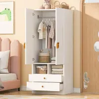 MODFU Garderobe met 2 deuren, slaapkamerkast met 2 lades en 2 open vakken, ruime opbergkast, wit, 70 x 50 x 170 cm