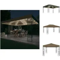 vidaXL Paviljoen met LED-lichtketting, 3x4 meter, taupekleurig doek - Paviljoens & feesttenten