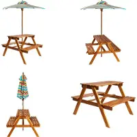 vidaXL Kinderpicknicktafel met parasol, 79x90x60cm, massief acaciahout - Kinderpicknicktafel - Kinderpicknicktafels - Picknickset - Picknicksets