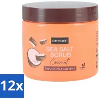 Sence 12 x - Coconut - Bodyscrub - Verzorgend - 500 g - Bodyscrub - Kokos - Huid Verzorging - Exfolieer - Zeezout