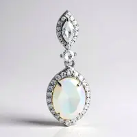 Cavill - Zilveren Hanger Platina Geplateerd - Australische Opaal 0,973 ct Ovaal Cabochon - Marquise & Ronde Cambodjaanse Zirkonia’s - Elegant Sieraad
