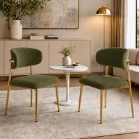 OKWISH Eetkamerstoel 51 x 50 x 81 Cm - Set Van 2 Met Zachte Polyester Bekleding - Goudkleurig Metalen Onderstel - Voor Eetkamer En Keuken - Groen