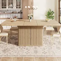 MODFU Uitschuifbare eettafel, 140–180 cm, inklapbare tafel met verborgen opbergruimte, keukentafel met reliëfdesign, moderne salontafel, houtlook, licht