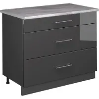 Vicco Keukenonderkast Fame-Line, Antraciet Hoogglans/Antraciet, 100 cm, WB Marmer