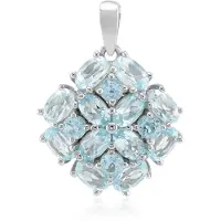 Cavill - Elegante Zilveren Bloem Hanger - 925 Sterling Zilver Platina Verguld - Hemelblauwe Topaas 3,659 ct - Ovale & Ronde Edelsteen
