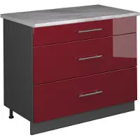 Vicco Keukenonderkast Fame-Line, Bordeauxrode hoogglans/Antraciet, 100 cm, WB Marmer
