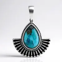Cavill - Zilveren Druppelvormige Hanger - 925 Sterling Zilver Geoxideerd - Blauwe Kingman Mohave Turkoois 1,739 ct - Handgemaakte Cabochon Sieraden