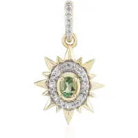 Cavill - 9K Geelgouden Hanger - Onverhitte Groene Ovale Tanzaniet 0,162 ct - 22 Zirkoon 0,236 ct - Elegant Stervormig Design