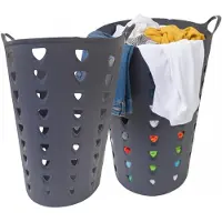 Excellent houseware Flexibele wasmand - 2x - antraciet - 60 liter - kunststof - 47 x 50 cm