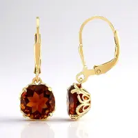 Cavill - Vergulde 925 Sterling Zilver Oorbellen - 8mm Ronde Madeira Citrien - 3,449ct Braziliaanse Edelsteen - Warme Amberkleurige Elegantie