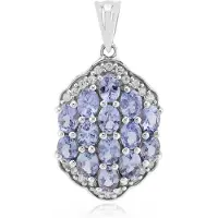 Cavill - Zilveren Hanger 925 Sterling Zilver Platina Verguld - Ovale Tanzaniet 2,49 ct & Zirconia 0,25 ct - Handgemaakte Elegante Dameshanger