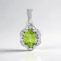 Cavill - Zilveren Hanger - 925 Sterling Zilver Geplatineerd - 1.18ct Ovale Indiana Peridoot - 18 Tanzanische Zirkonen - Elegant Dames Sieraad