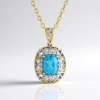 Cavill - Paraiba Blauwe Topaas Halsketting 1,53 ct - 925 Sterling Zilver Verguld - Antiek Geslepen Topaas - Elegante Ketting 50 cm - Zirkonen Cambodja
