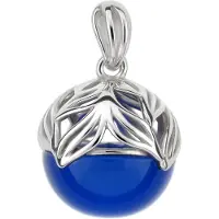 Cavill - Zilveren Hanger - 925 Sterling Zilver - Blauwe Colombiaanse Barnsteen 2,6 ct - Ronde Cabochon - Elegante Bladvormige Bezetting