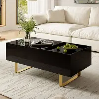 STILVORA Salontafel - Hoogglans Met Hoogteverstelbaar Blad En Lade - Met Opbergvak Voor Woonkamer - Hout En Metaal - 100x50x54,5 Cm - Zwart