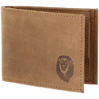 OXMOX Leren portemonnee Leather RFID Protect Pocketbörse Freedom Lion Embossed Vintage Light Brown bruine