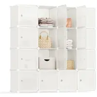Songmics - Kubus Kast - Kunststof Kast - Met Deuren - 16 Kubussen - Montage