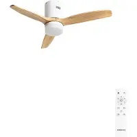 Create - Plafondventilator 40W silent 100% hout (Ø132cm) (ruimtes 10m²-25m²) - Wit / Licht hout- Met licht - Afstandsbediening - WIND CALM NATURAL WOOD