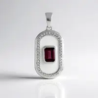 Cavill - Zilveren Hanger 925 Sterling Zilver - Rhodoliet 1,1 ct India - 42 Zirkonia Pavé 0,26 ct Tanzania - Achthoekig Modern Design