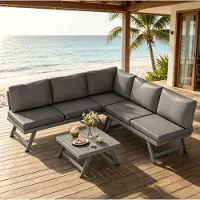 STILVORA Hoek Loungeset 5-Zits Met Tafel En Kussens Voor Tuin En Terras Aluminium Grijs