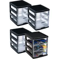 PlasticForte Ladekastje bureau organizer - 4x - 3 lades - zwart/transparant - L13 x B17 x H17 cm - kunststof