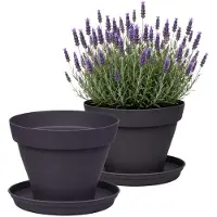 Eda Romeo Bloempot en onderschaal - 8x - D17 x H13 cm - antraciet - kunststof - binnen en buiten