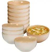 Excellent houseware Soepkom Kenji - set van 12x - beige - 14 x 7 cm - keramiek - schaaltjes - 580 ml