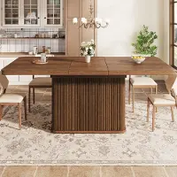 STILVORA Eettafel 140-180 cm met verborgen opbergruimte, uitschuifbare tafel met uitschuifbaar tafelblad, eettafel met reliëfstroken