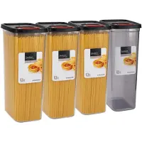 Excellent houseware Voedselcontainer hoge strooibus - 4x - transparant/zwart - 3100 ml - kunststof - 16 x 11 x 28 cm