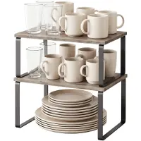 Songmics - Kruidenrek - Kruidenrek 2-Delig - Uitbreidbare en Stapelbare Keuken Organizer - Metaal en Hout