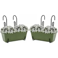 PlasticForte plantenbakken Balcony - 2x stuks - groen - rechthoek - met twee ophangbeugels - 40 x 18 x 15 cm - kunststof - bloembakken