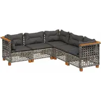 vidaXL 5-delige tuinmeubelset met kussens, grijs, polyrotan