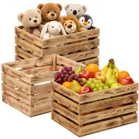 Atmosphera Fruitkistjes Classic opslagbox - 3x - old look - lichtbruin - hout - L47 x B36 x H28 cm - Decoratie huis en tuin - wandplank - opbergers