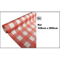 Wefiesta 5 stuks Tafelrol tafelkleed rood/wit geblokt boerenbont 120cm x 800cm papier - totaal 40 meter - Party diner food festival eten fun thema feest party