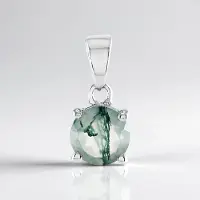 Cavill - Elegante Ronde Mosagaat Hanger - 925 Sterling Zilver - Platina Verguld - 1,004 Ct Braziliaanse Edelsteen - Subtiel & Natuurlijk