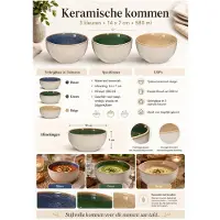 Excellent houseware Soepkom Kenji - set van 4x - groen - 14 x 7 cm - keramiek - schaaltjes - 580 ml