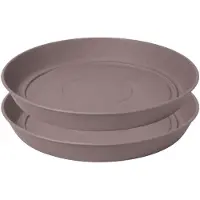 Eda Bloempot onderschaal Romeo - 2x - kunststof - taupe - D35 x H5 cm - opvangschalen
