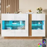 Merax dressoir, commode met 3 acryl deuren, LED-verlichting, opbergkast met 2 vakken, modern opbergmeubel voor de woonkamer, wit