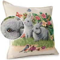 ANRO Sierkussen Konijn 45x45cm – Jacquard Gobelin Inclusief Vulling Bank Woonkamer Decoratief
