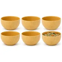 Secret De Gourmet Soepkommen Memphis - 6x - D14 cm - 600 ml - okergeel - keramiek - schaaltjes - kommetjes - stapelbaar