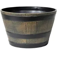 Mega Collections Plantenpot/bloempot - kunststof - bruin - houtmotief - D33 x H21 cm