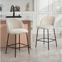 STILVORA Barkruk Set Van 2 - Met Rugleuning En Voetensteun - Voor Keuken Eetruimte - Stof - Beige