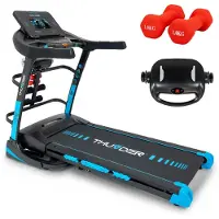 Thunder De CORE-DS-TFT-BLACK elektrische loopband heeft een vermogen van 3,5 PK, een snelheid van 20 km/u, 22 niveaus van helling, een 10-inch TFT touchscreen en Bluetooth-connectiviteit