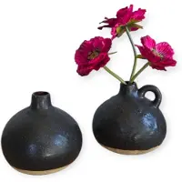 Home Society - Vaasjes - Keramiek - Set van 2 - Bolvorm - Zwart - Beige - 13 x 12 cm