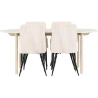 Ebuy24 Andy eethoek eettafel whitewash 4 stoelen fluweel beige.