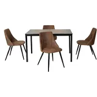 Meubles Cosy Schwarzes, uitbreidbare eethoekset met 4 fauteuils bekleed met imitatie suède, in Scandinavische stijl